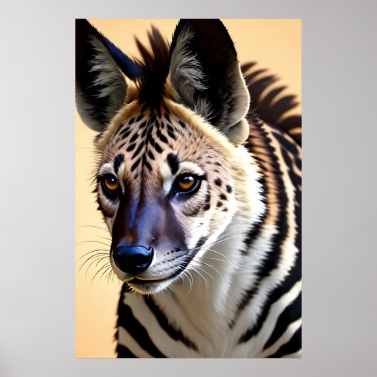 Koel- en schattige hybride Zebra Hyena | AI Art. Poster (Voorkant)