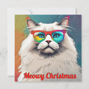 Koel en trendy cartoon Meowy Kerstmis kat Feestdagenkaart