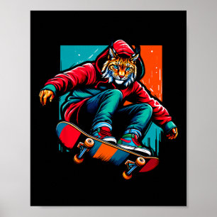 Koel funky lynx skateboarden illustratie kunst  poster