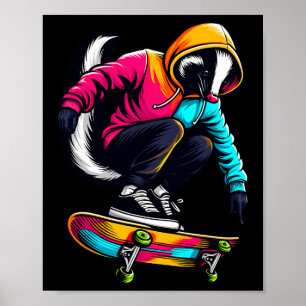 Koel funky skunk skateboarden illustratie kunst poster