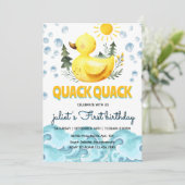 Koel geel 1e rubber eend verjaardagsuitnodigingen kaart (Staand voorkant)