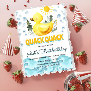 Koel geel 1e rubber eend verjaardagsuitnodigingen kaart