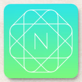 Koel geometrisch monogram | Blauw & Lime Groen Omb Bier Onderzetter (Voorkant)