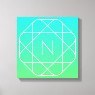 Koel geometrisch monogram Blauw & Lime Groen Omb Canvas Afdruk