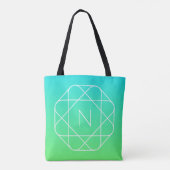 Koel geometrisch monogram | Blauw & Lime Groen Omb Draagtas (Achterkant)