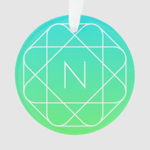 Koel geometrisch monogram   Blauw & Lime Groen Omb Ornament