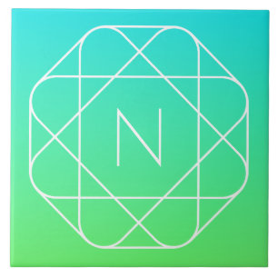 Koel geometrisch monogram   Blauw & Lime Groen Omb Tegeltje