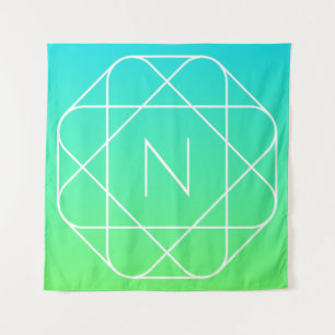 Koel geometrisch monogram Blauw & Lime Groen Omb Wandkleed