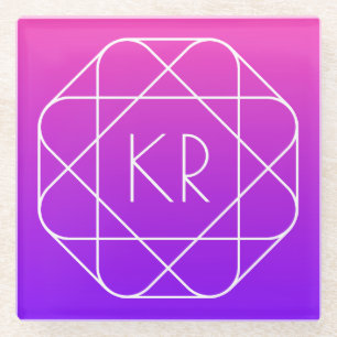 Koel Geometrisch Monogram   Magenta Paars Violet Glazen Onderzetter