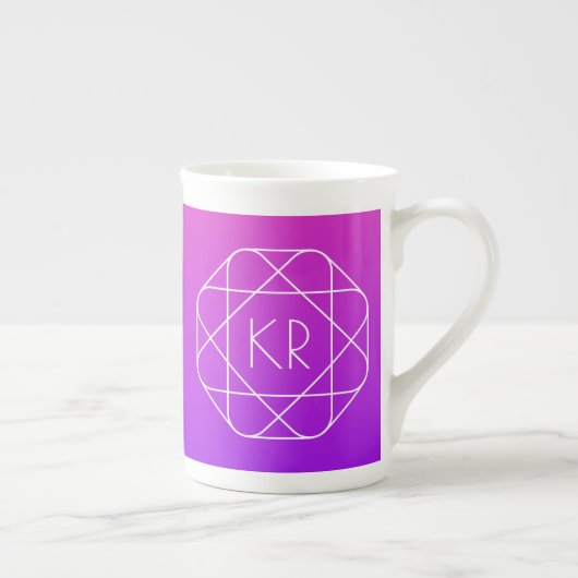Koel Geometrisch Monogram | Magenta Paars Violet Porselein Kop (Rechts)