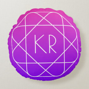 Koel Geometrisch Monogram   Magenta Paars Violet Rond Kussen