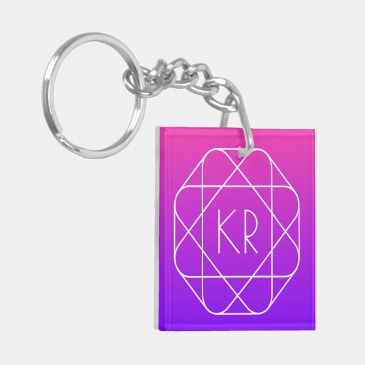 Koel Geometrisch Monogram | Magenta Paars Violet Sleutelhanger (Voorkant Links)