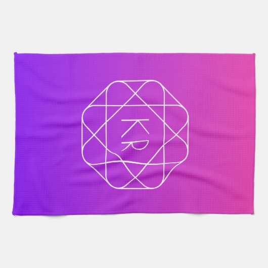 Koel Geometrisch Monogram | Magenta Paars Violet Theedoek (Horizontaal)