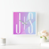 Koel geometrisch roze & paars | Initialen voor kop Vierkante Klok (Huis)