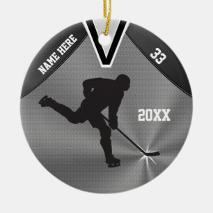 Koel Gepersonaliseerde Hockey Ornament, 3 tekstvak Keramisch Ornament