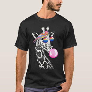 Koel giraffe met zonnebril en kauwgom t-shirt