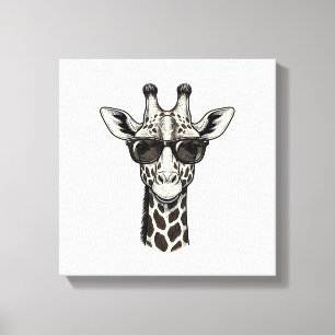 Koel Giraffe Zonnebril Vintage Graveer Shirt_1 Canvas Afdruk