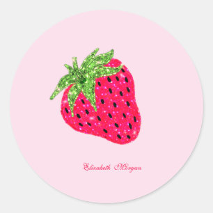 Koel Glitter Aardbei Roze Ronde Sticker