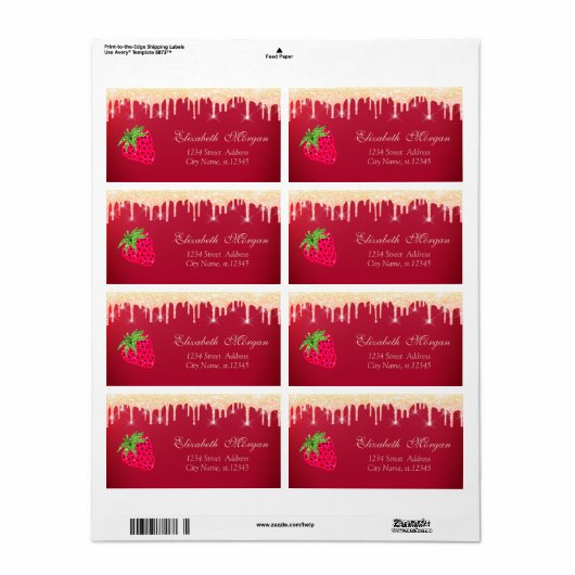 Koel Glitter-schijven aardbeienrood Etiket (Full Sheet)