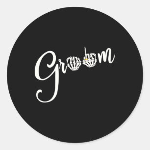 Koel goth bruidegom bruid schedel skelet ring ving ronde sticker