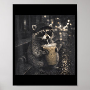 Koel grappig ijs-koffie drinken zonnebril wasbeer poster