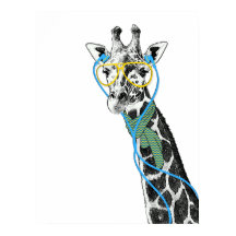 Koel grappige trendy giraffe met bril, oortelefoon