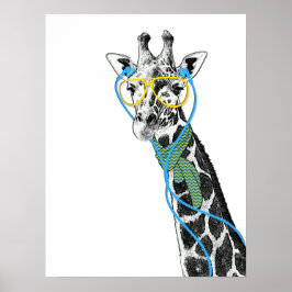 Koel grappige trendy giraffe met bril, oortelefoon poster