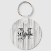 Koel grijs bamboe houten print Monogram Sleutelhanger (Voorkant)