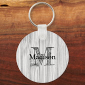 Koel grijs bamboe houten print Monogram Sleutelhanger (Voorkant)