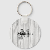 Koel grijs bamboe houten print Monogram Sleutelhanger (Achterkant)