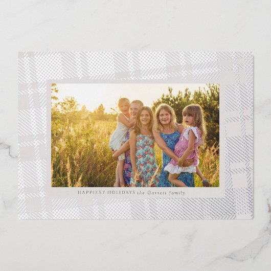 Koel grijs en zilver eenvoudig geruit kader folie feestdagenkaart (Voorkant)