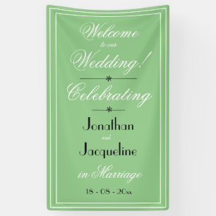 Koel groen chic wit-zwarte script bruiloft welkom spandoek