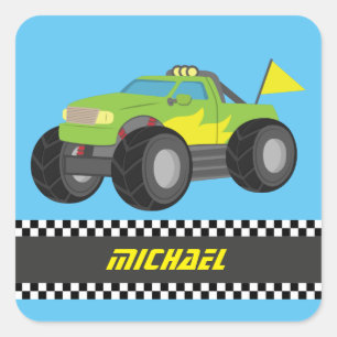 Koel groene monstertruck voor racejongens vierkante sticker