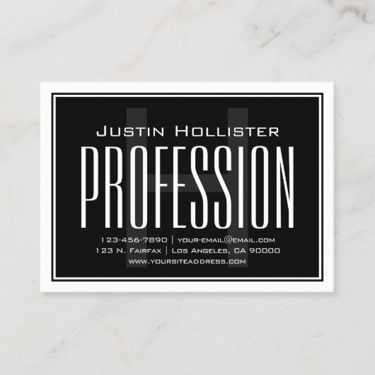 Koel groot modern Initiaal | Zwart-wit Visitekaartje (Voorkant)