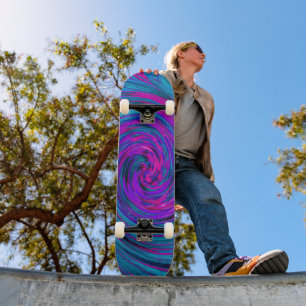 Koel heet roze, paars en blauw abstract retro skateboard