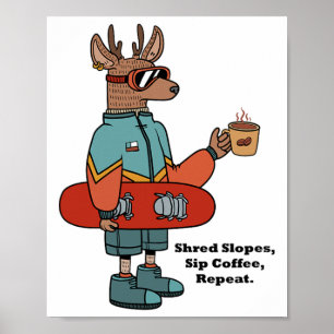 Koel hert met een snowboard poster