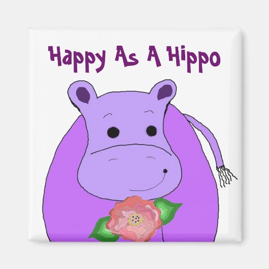 Koel Hippo met bloemen Magneet (Voorkant)