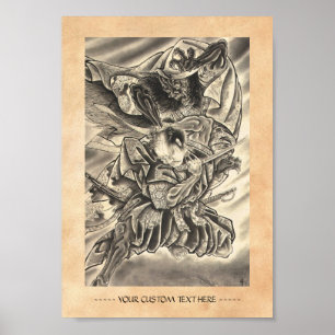 Koel japans demon samurai vecht tattoo poster