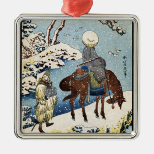 Koel-japans -ukiyo-e-raider winterscène metalen ornament