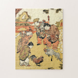 Koel- japanse kinderen en rooster legpuzzel