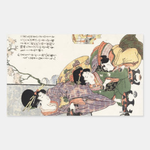 Koel japanse ukiyo-e-dame en kinderen rechthoekige sticker