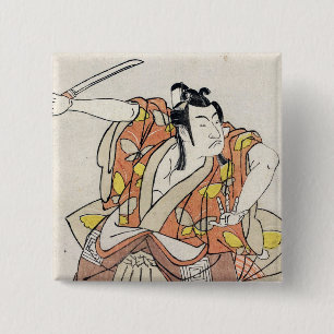 Koel-japanse  ukiyo-e-krijger vierkante button 5,1 cm