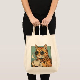 Koel Kat Koffie Retro Stijl Ontwerp voor Kat Liefh Tote Bag