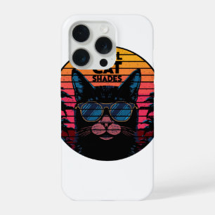 Koel Kat Zonnebril Vintage Synthwave Zonsondergang iPhone 15 Pro Hoesje