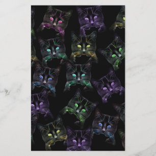 Koel Katten op zwart! Meerkleurige katten Briefpapier