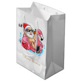 Koel kerstman, Roze flamingos, Beach Bokeh Medium Cadeauzakje (Voorkant Gekanteld)