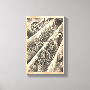 Koel klassiek  japans demon tattoo canvas afdruk