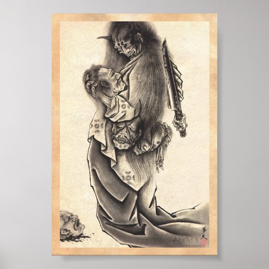 Koel klassiek japans demon tattoo poster (Voorkant)