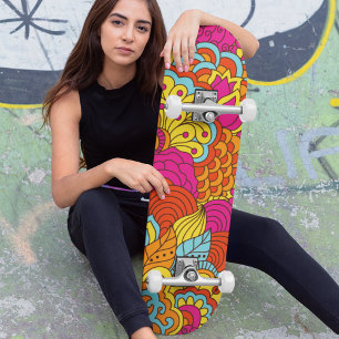 Koel Kleurrijk Modern Abstract Bloemmotief Skateboard
