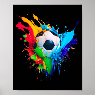 Koel Kleurrijke Voetbal Splash Liefde Voetbal Kuns Poster